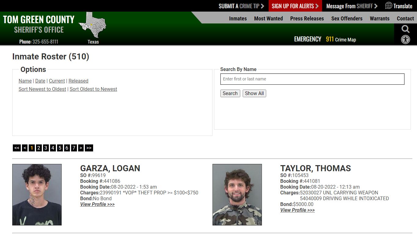 Inmate Roster (510) - Tom Green County Sheriff